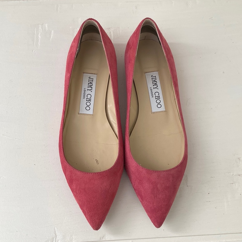Pink Suede Jimmy Choo Flats - Size 34.5/4.5